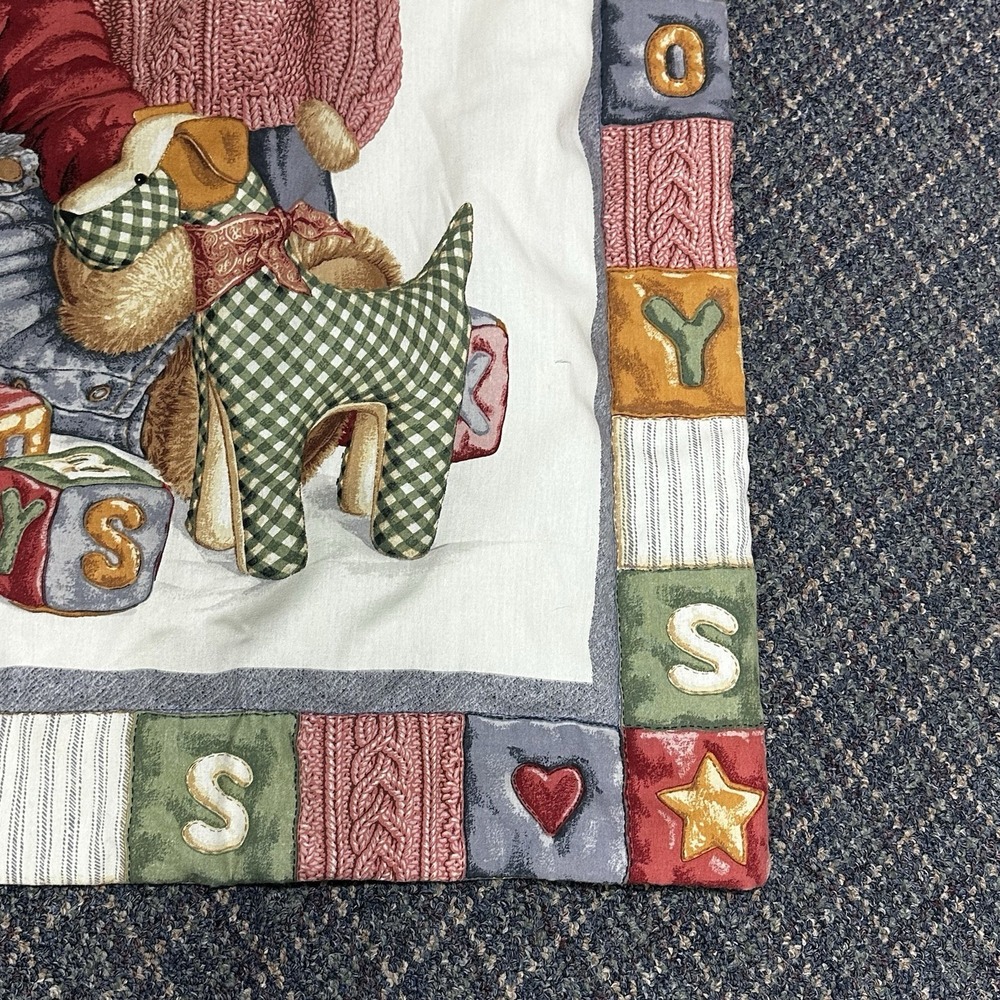 Hand Quilted Blue Jean Teddy Bear Toys Blocks Quilt Baby Blanket Wall Hanging - Picture 3 of 7
